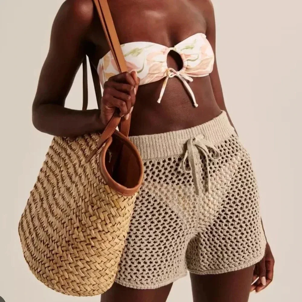 ABERCROMBIE & FITCH Crochet Knit Beachy Shorts Swim Cover Up‎ Neutral Summer XS